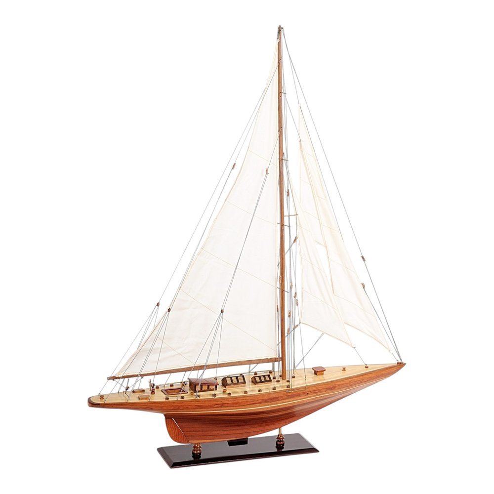 49" Brown Solid Wood Hand Painted Model Boat