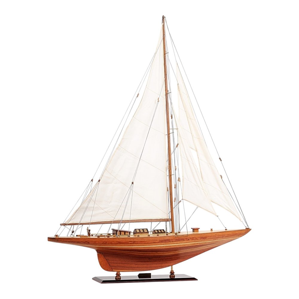 49" Brown Solid Wood Hand Painted Model Boat