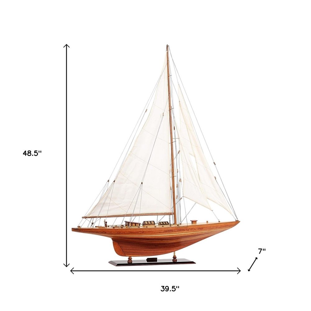 49" Brown Solid Wood Hand Painted Model Boat