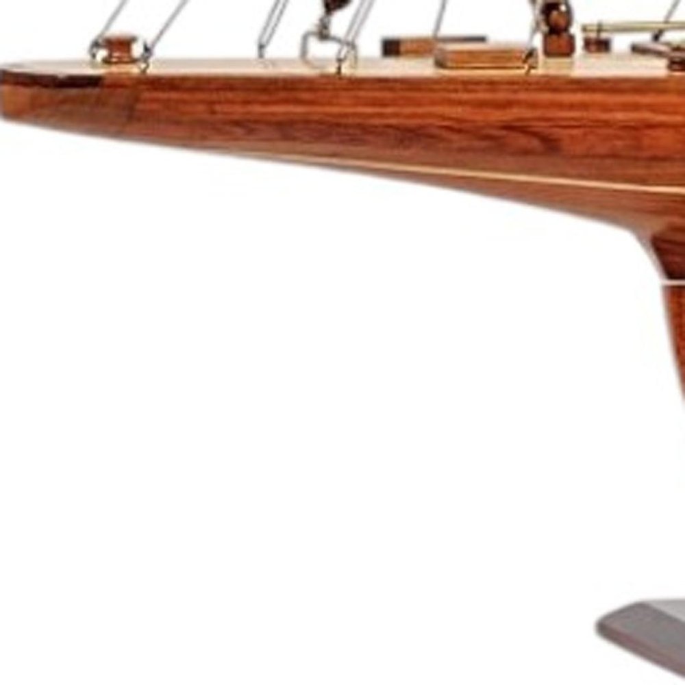 49" Brown Solid Wood Hand Painted Model Boat