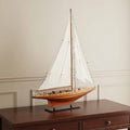 49" Brown Solid Wood Hand Painted Model Boat