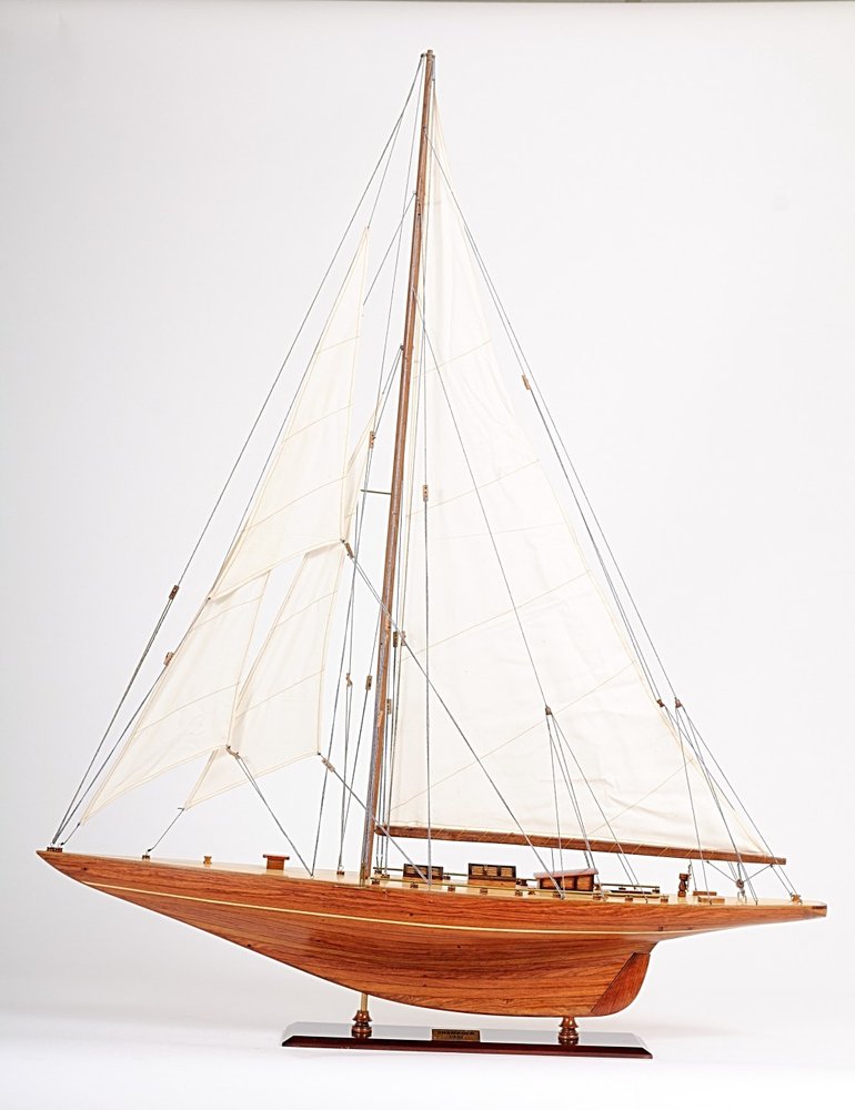 49" Brown Solid Wood Hand Painted Model Boat