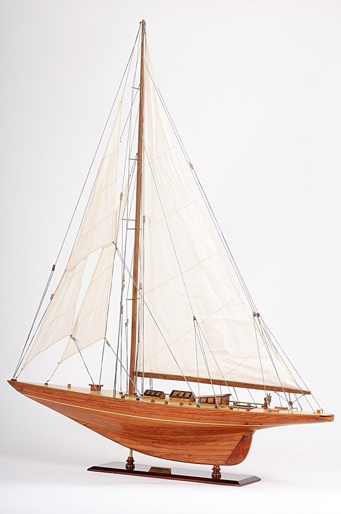 49" Brown Solid Wood Hand Painted Model Boat