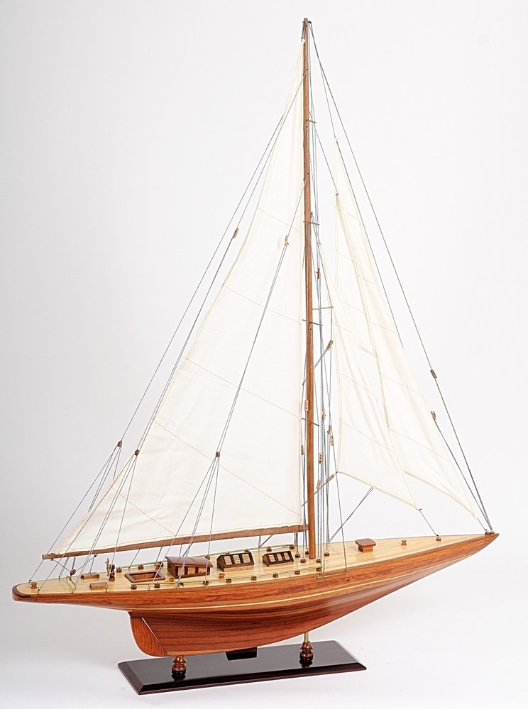 49" Brown Solid Wood Hand Painted Model Boat