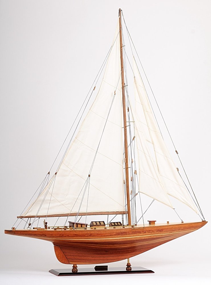 49" Brown Solid Wood Hand Painted Model Boat