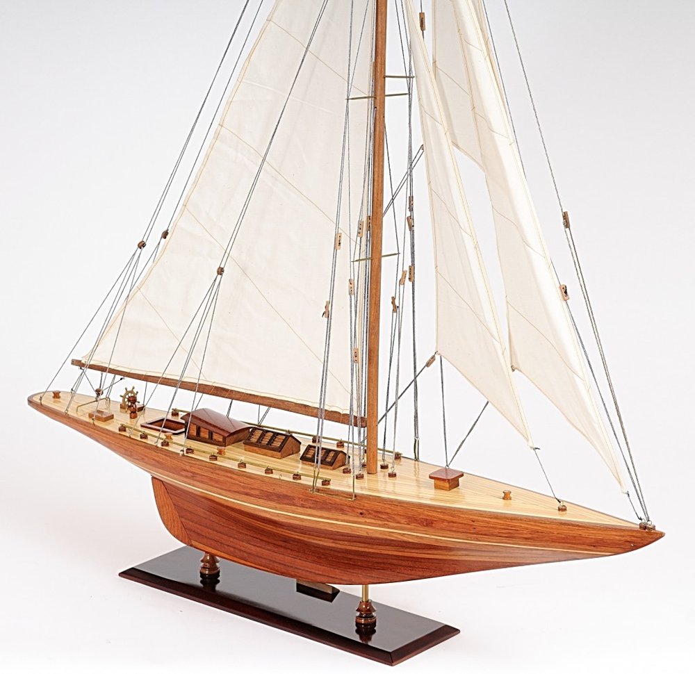 49" Brown Solid Wood Hand Painted Model Boat