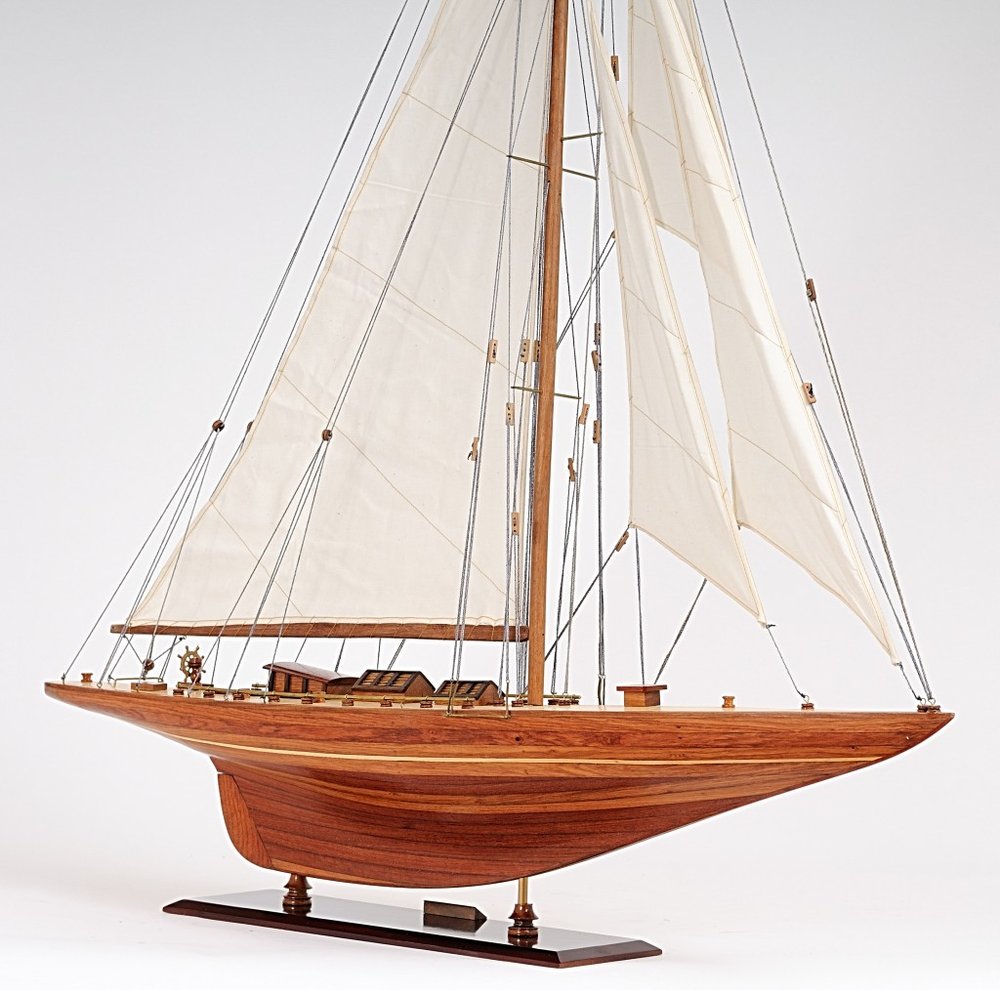 49" Brown Solid Wood Hand Painted Model Boat
