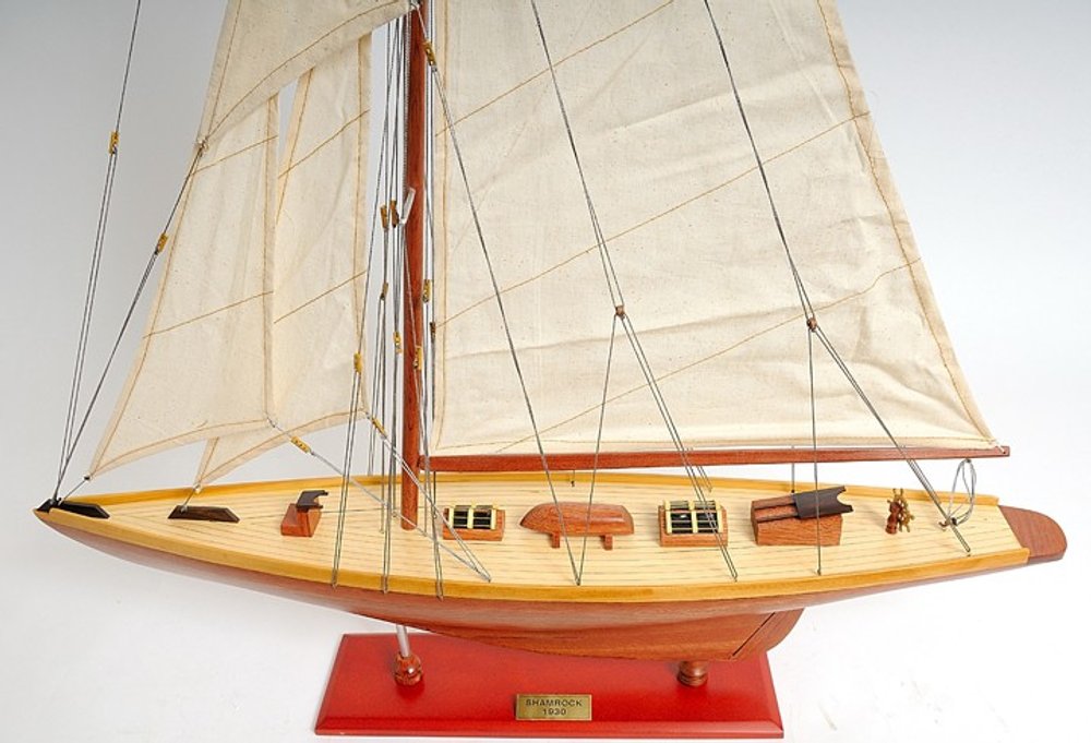 38" Brown Solid Wood Hand Painted Boat Model Boat