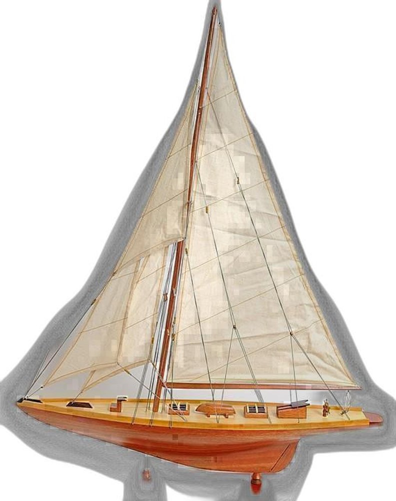 38" Brown Solid Wood Hand Painted Boat Model Boat