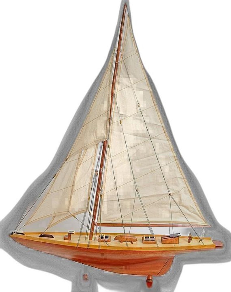 38" Brown Solid Wood Hand Painted Boat Model Boat