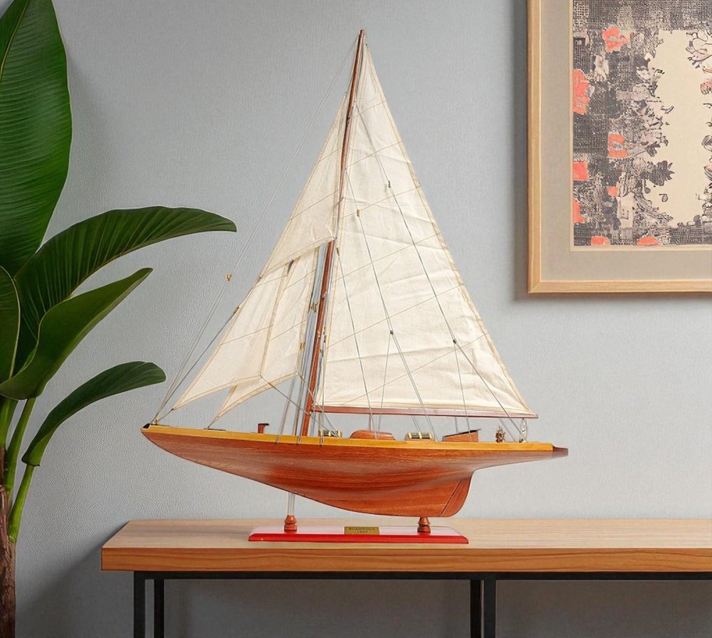 38" Brown Solid Wood Hand Painted Boat Model Boat