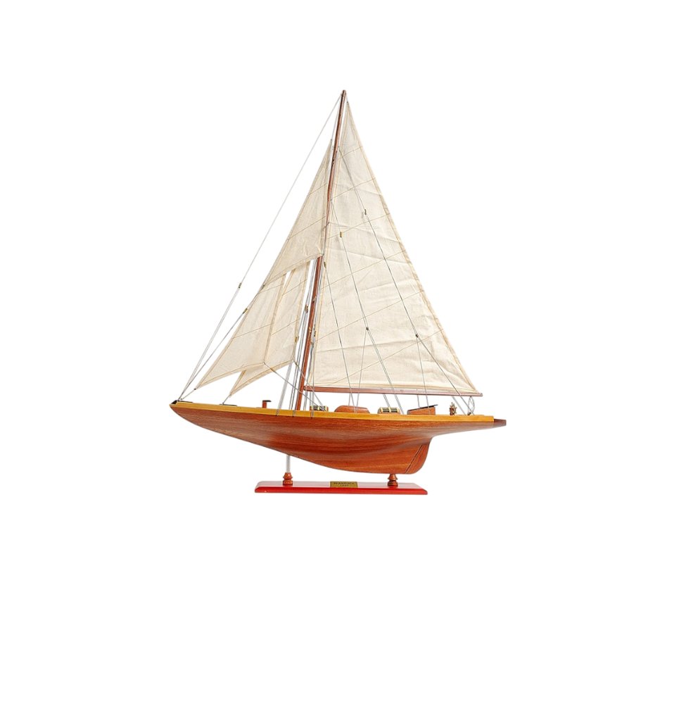 38" Brown Solid Wood Hand Painted Boat Model Boat