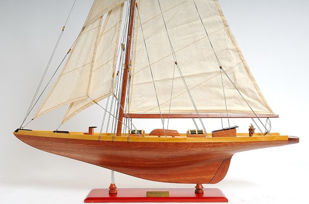 38" Brown Solid Wood Hand Painted Boat Model Boat