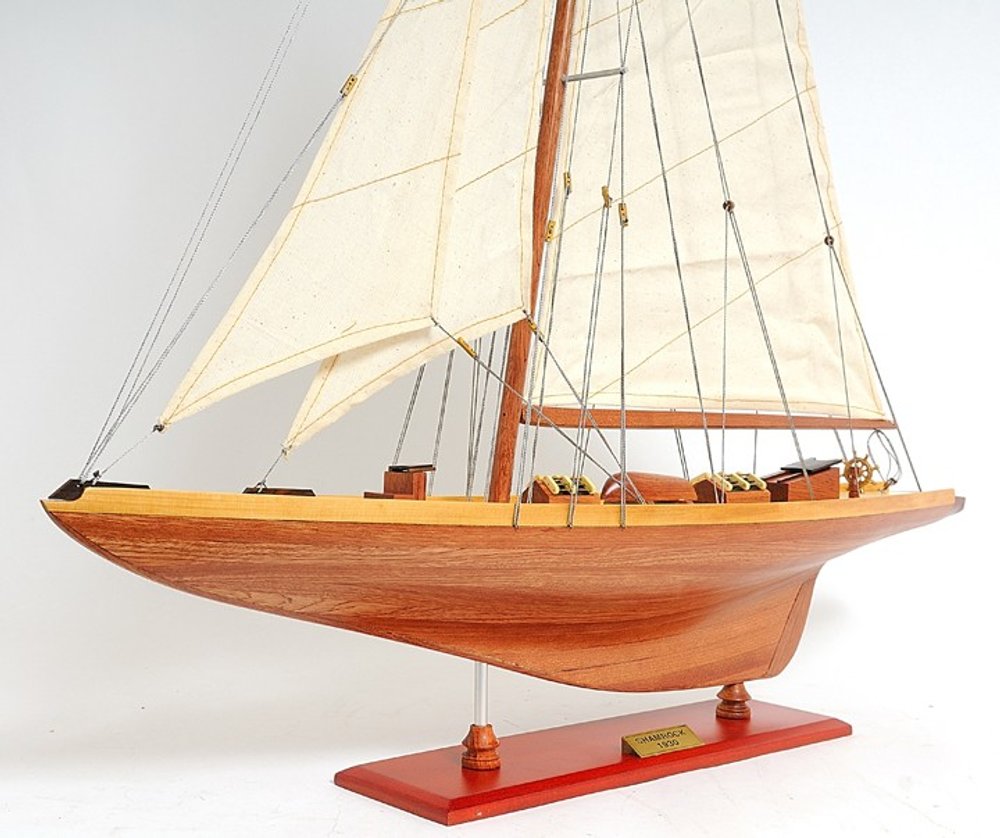 38" Brown Solid Wood Hand Painted Boat Model Boat