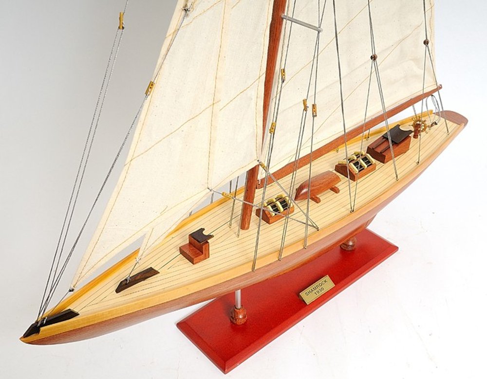 38" Brown Solid Wood Hand Painted Boat Model Boat