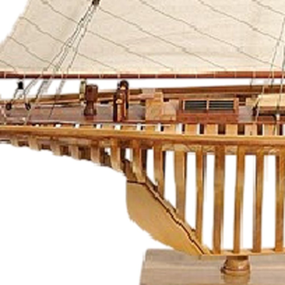 46" Brown Solid Wood Hand Painted Boat Model Boat