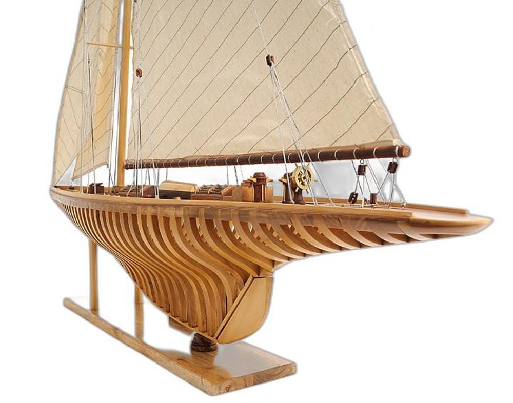 46" Brown Solid Wood Hand Painted Boat Model Boat