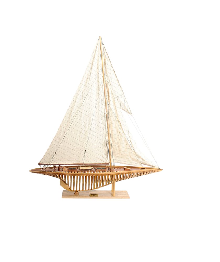 46" Brown Solid Wood Hand Painted Boat Model Boat