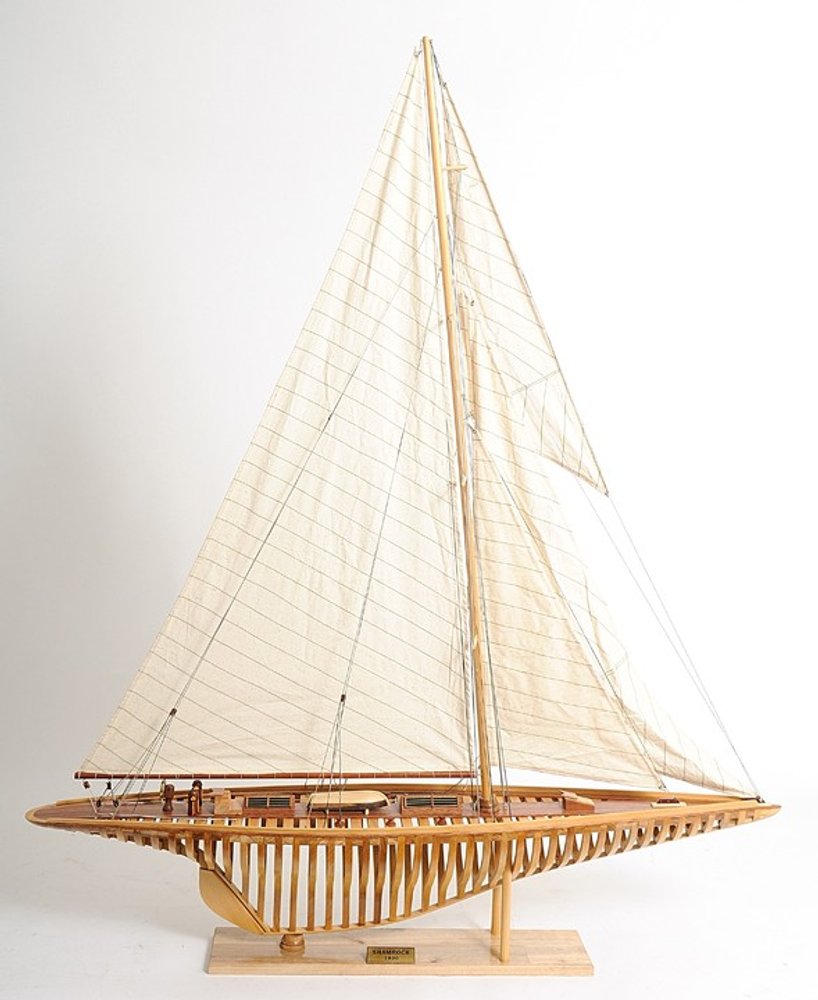 46" Brown Solid Wood Hand Painted Boat Model Boat