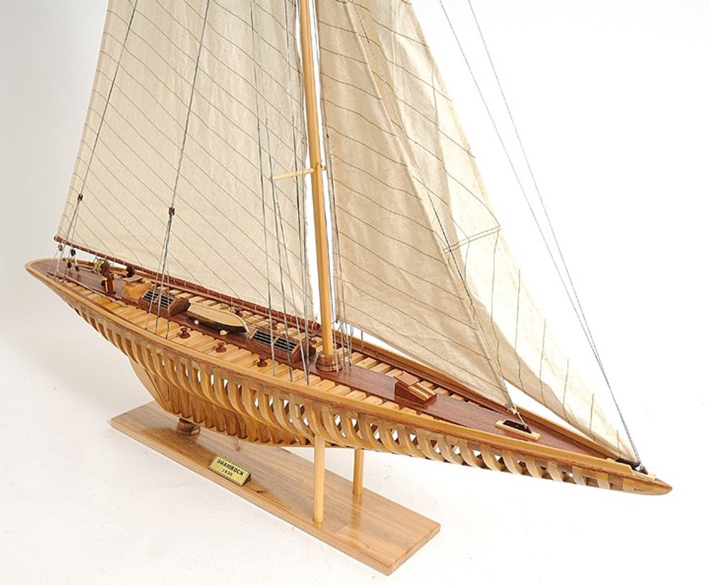 46" Brown Solid Wood Hand Painted Boat Model Boat