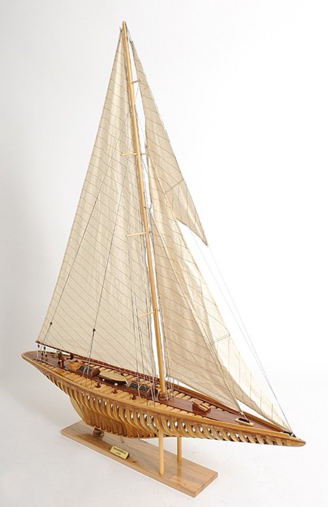 46" Brown Solid Wood Hand Painted Boat Model Boat