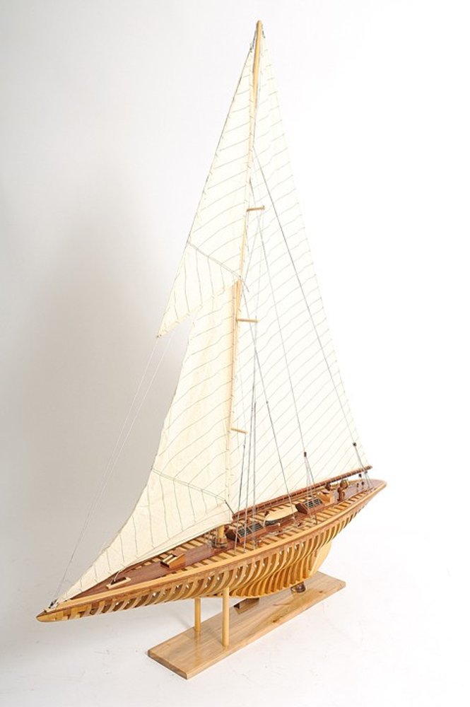 46" Brown Solid Wood Hand Painted Boat Model Boat