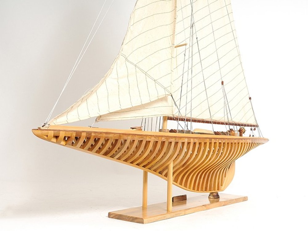 46" Brown Solid Wood Hand Painted Boat Model Boat