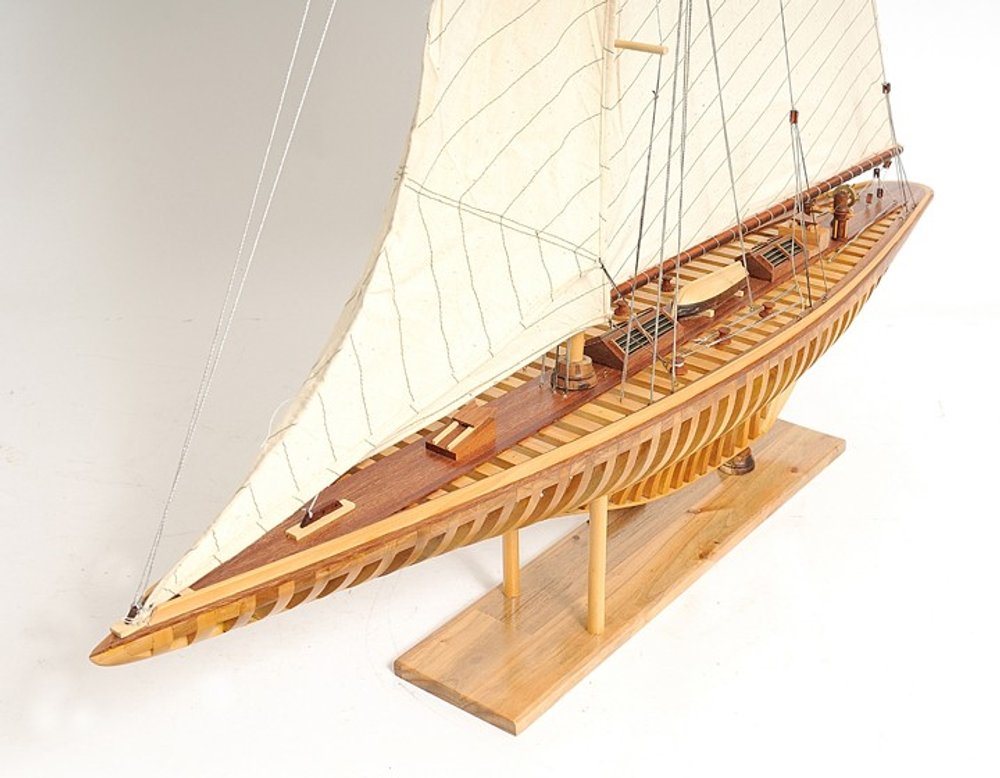 46" Brown Solid Wood Hand Painted Boat Model Boat