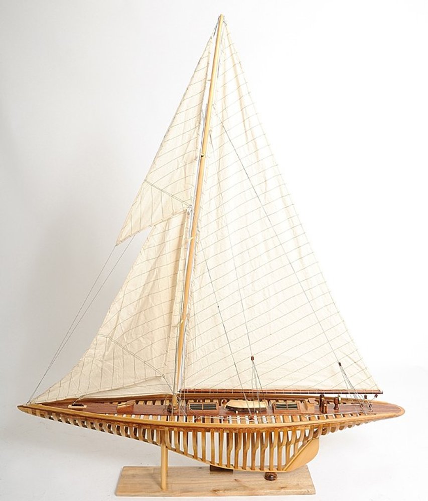 46" Brown Solid Wood Hand Painted Boat Model Boat