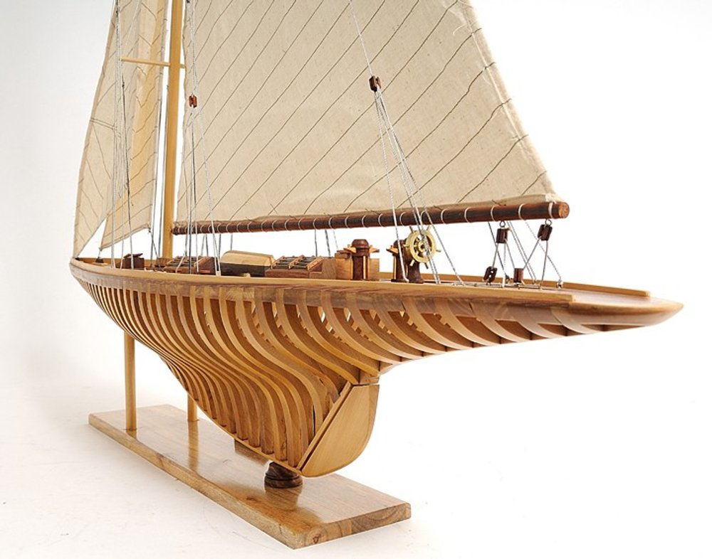46" Brown Solid Wood Hand Painted Boat Model Boat