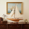 31" Wood Brown Endeavour Yacht Hand Painted Sculpture