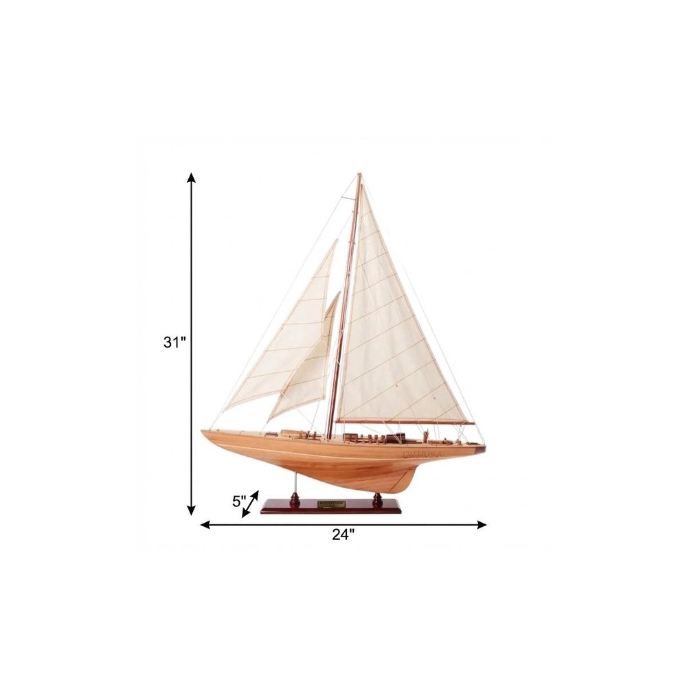 31" Wood Brown Endeavour Yacht Hand Painted Sculpture