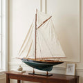 31" Black Blue And White Solid Wood Pen Duick Hand Painted Model Sail Boat. Home product in white wood.