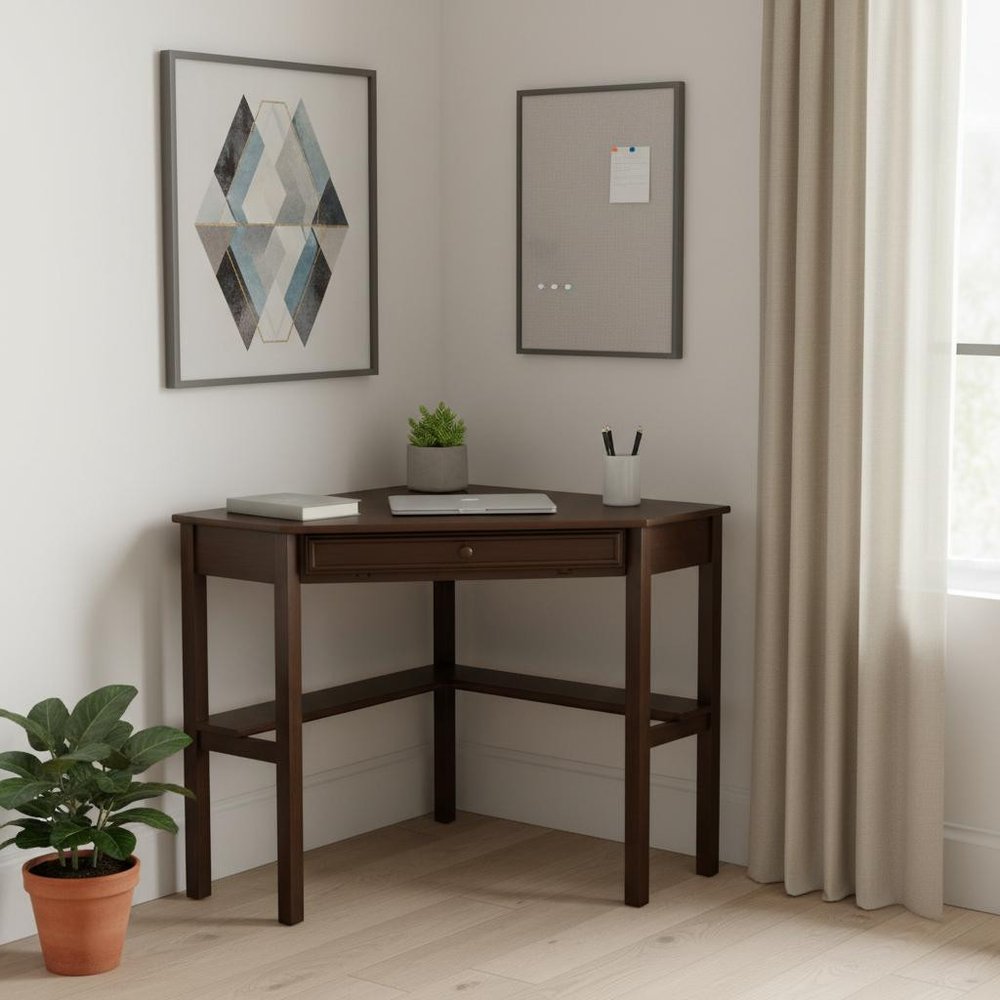 Espresso Corner Computer Desk in a home interior