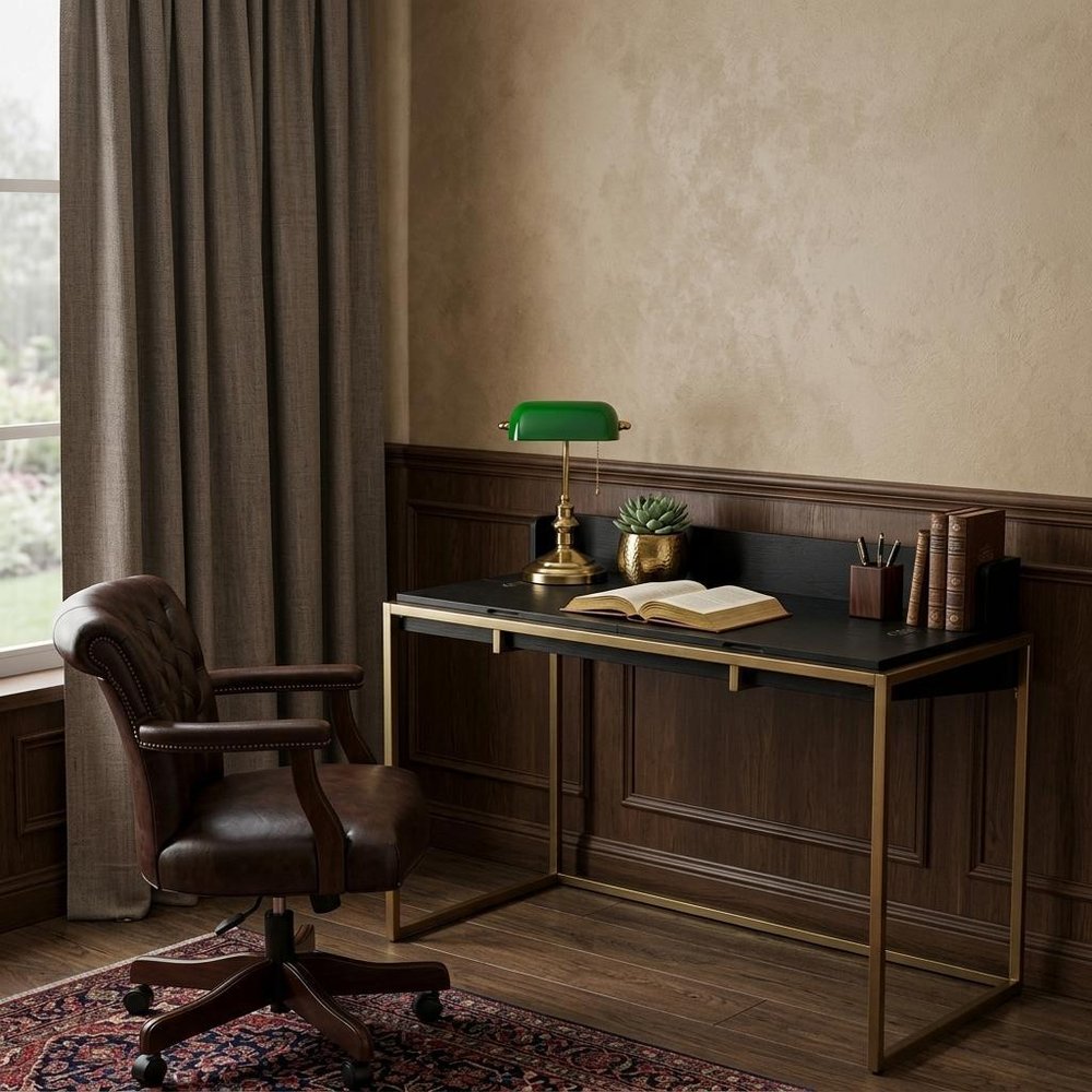 Adjustable Black and Gold Wood Sled in a home interior