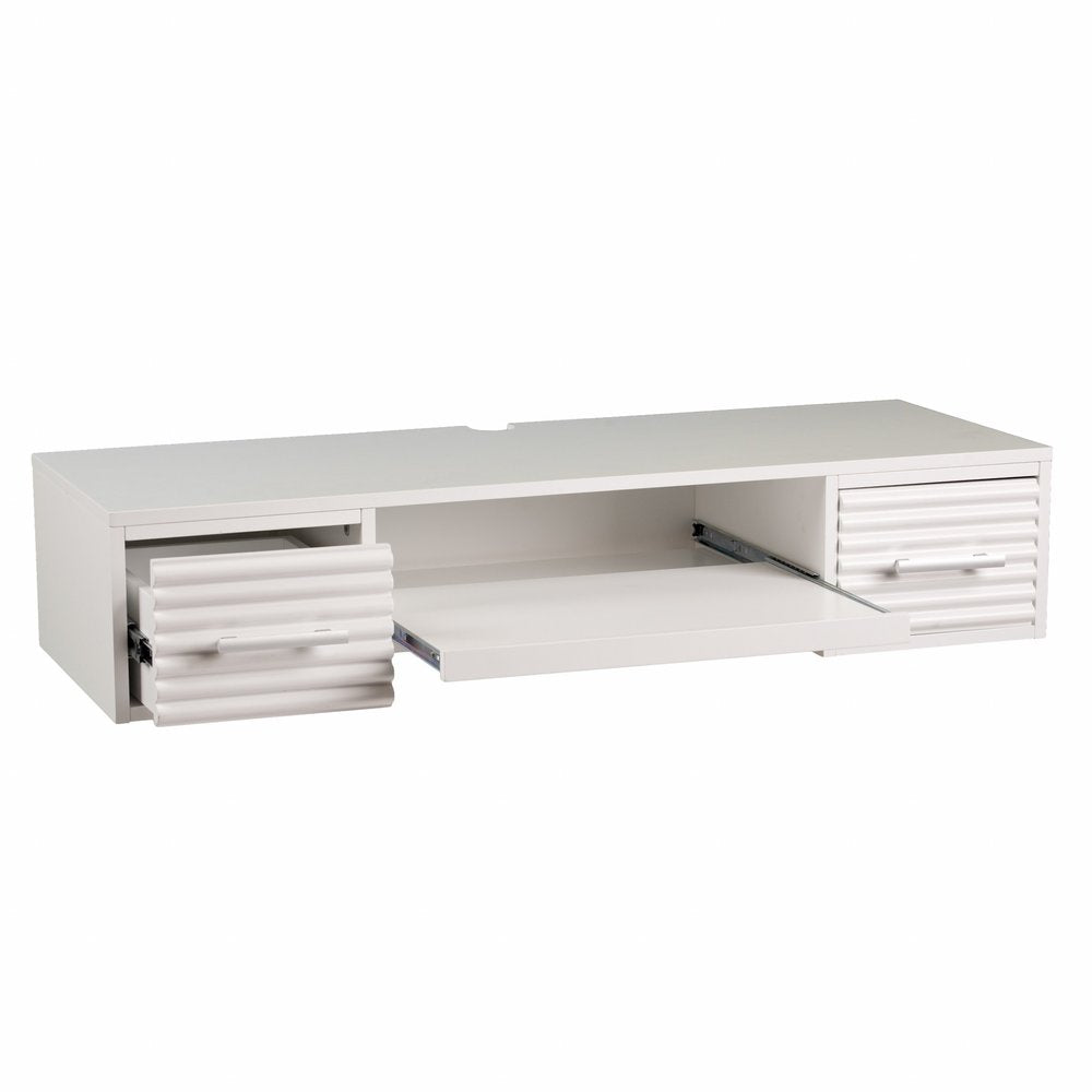 White Wall Mount Desk with Drawers on a white background