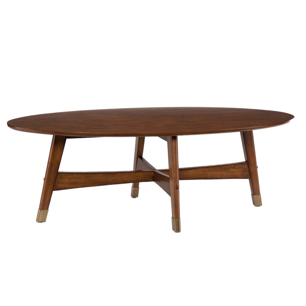 52" Brown Solid Wood With Iron Coffee Table. Coffee table isolated on a plain white background, finished in brown wood.