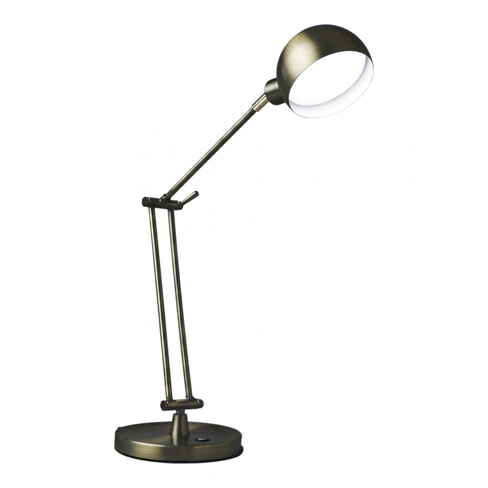 Shiny Satin Brass LED Adjustable Desk Lamp on a white background