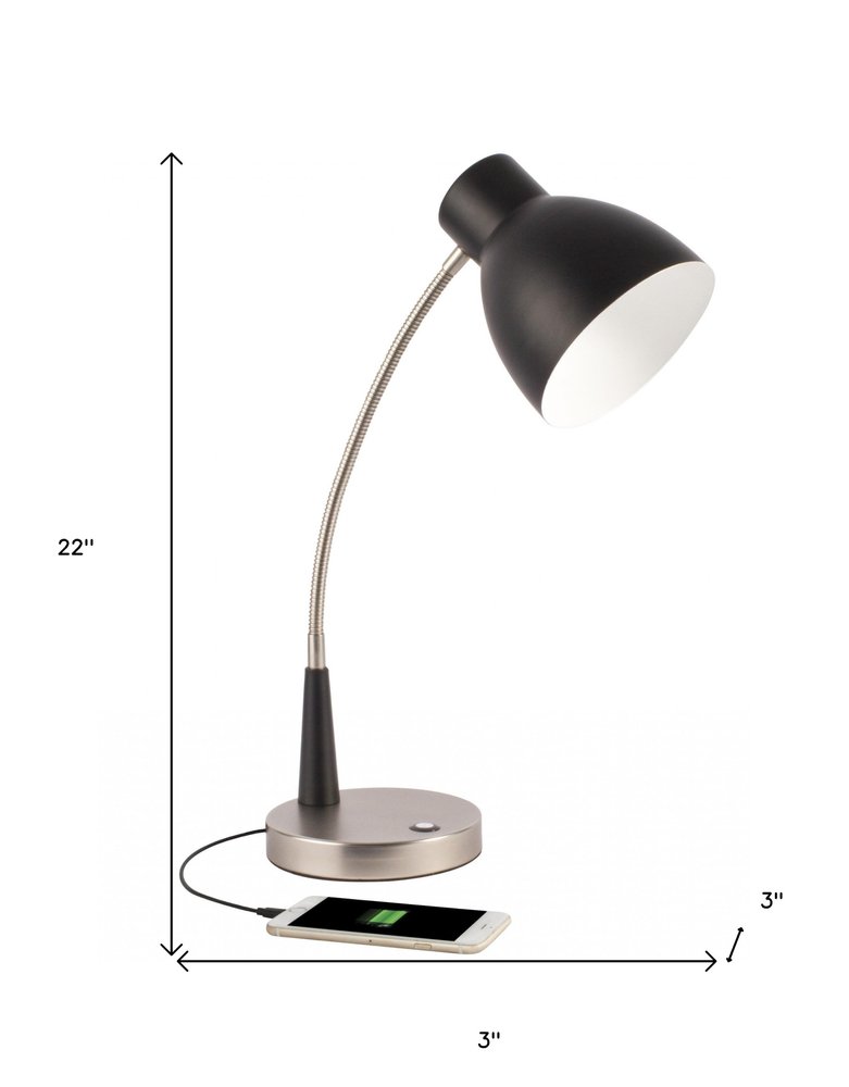 Black Matte and Silver LED Adjustable Desk Lamp on a white background