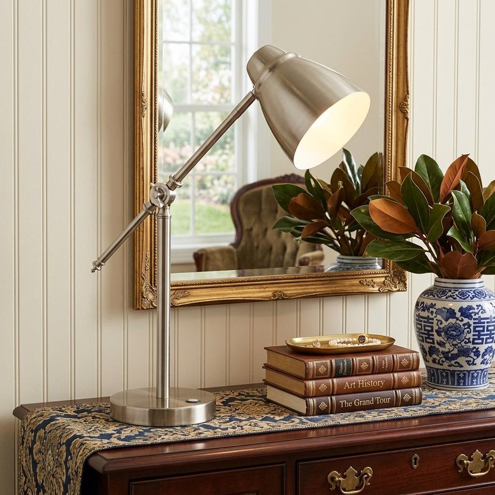 Brushed Silver LED Adjustable Desk Lamp