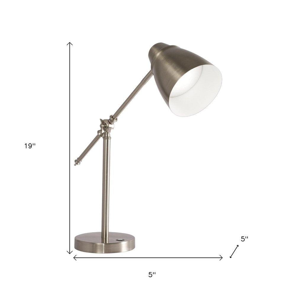 Brushed Silver LED Adjustable Desk Lamp on a white background