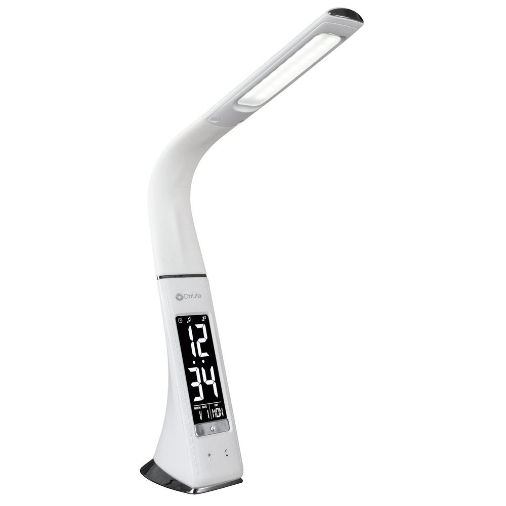 Contemporary White Sanitizing LED Desk Lamp on a white background