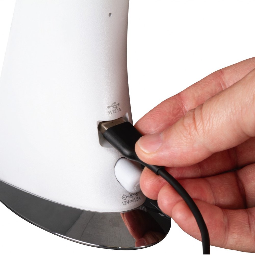 Contemporary White Sanitizing LED Desk Lamp on a white background