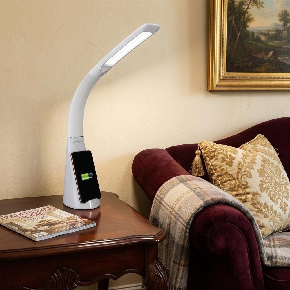 Contemporary White Sanitizing and Charging LED Desk Lamp