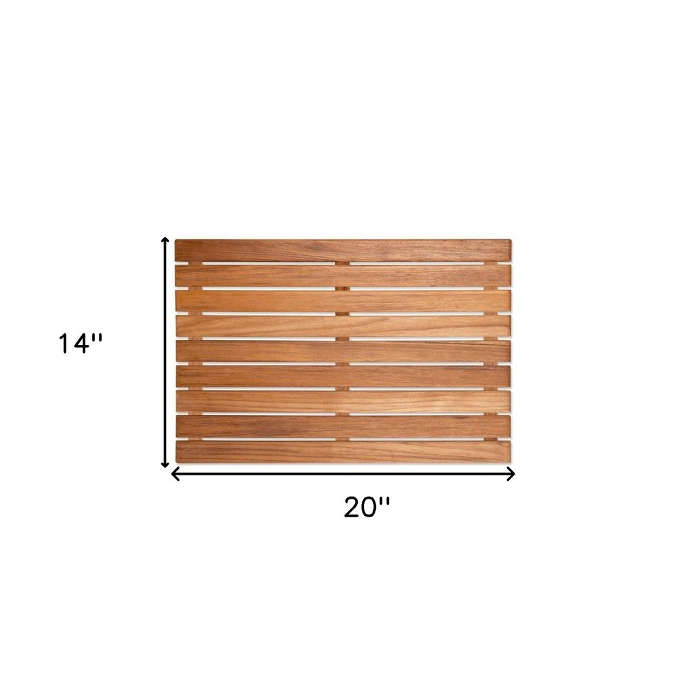 20" Premium Teak Shower Bath Mat. Bath rug isolated on a plain white background, showing a brown teak surface.