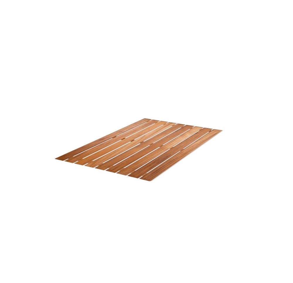 20" Premium Teak Shower Bath Mat. Bath rug isolated on a plain white background, showing a brown teak surface.