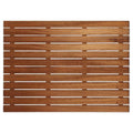 25" Premium Teak Shower Bath Mat. Bath rug isolated on a plain white background, in a brown teak finish.
