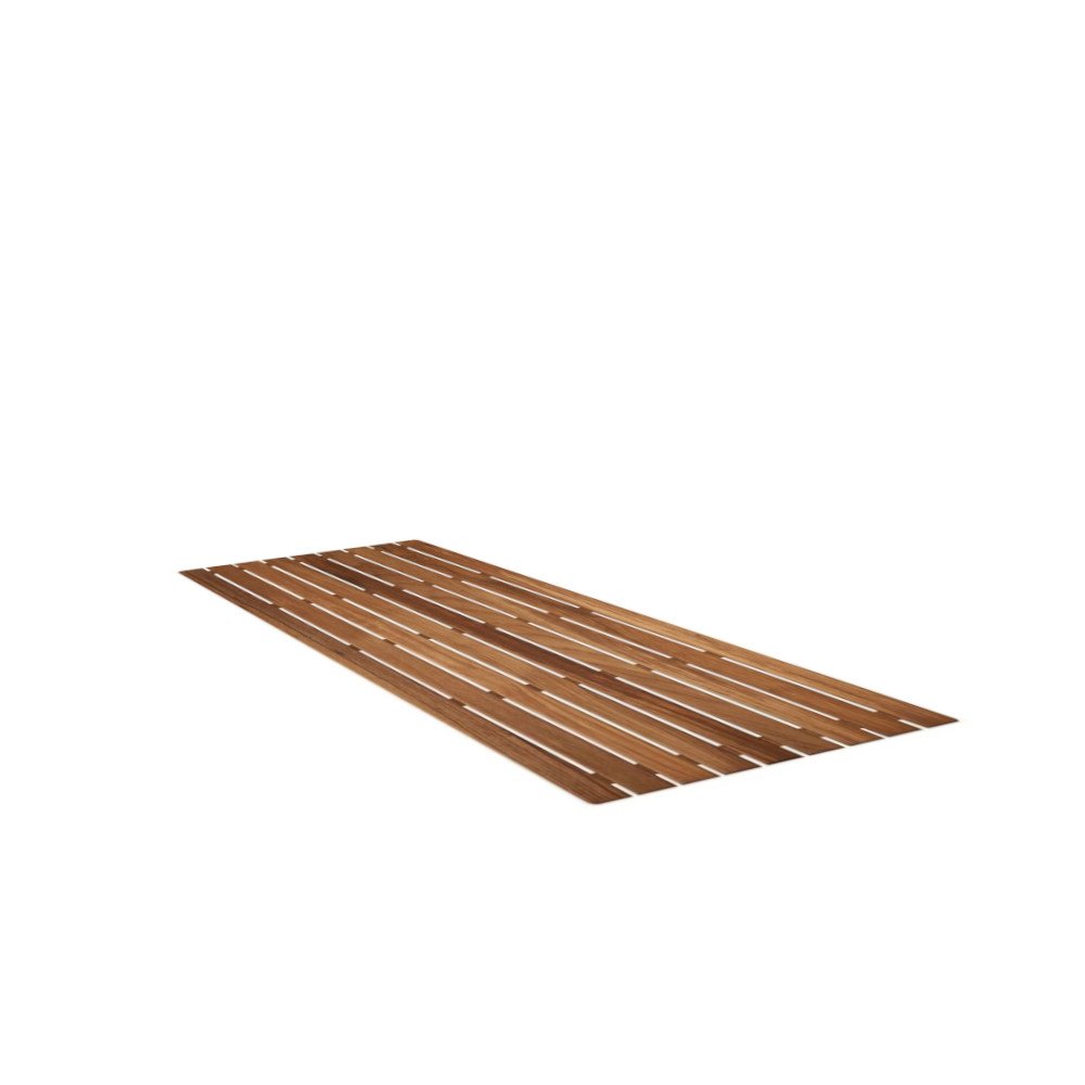 32" Premium Teak Shower Bath Mat. Bath rug isolated on a plain white background, in a brown teak finish.