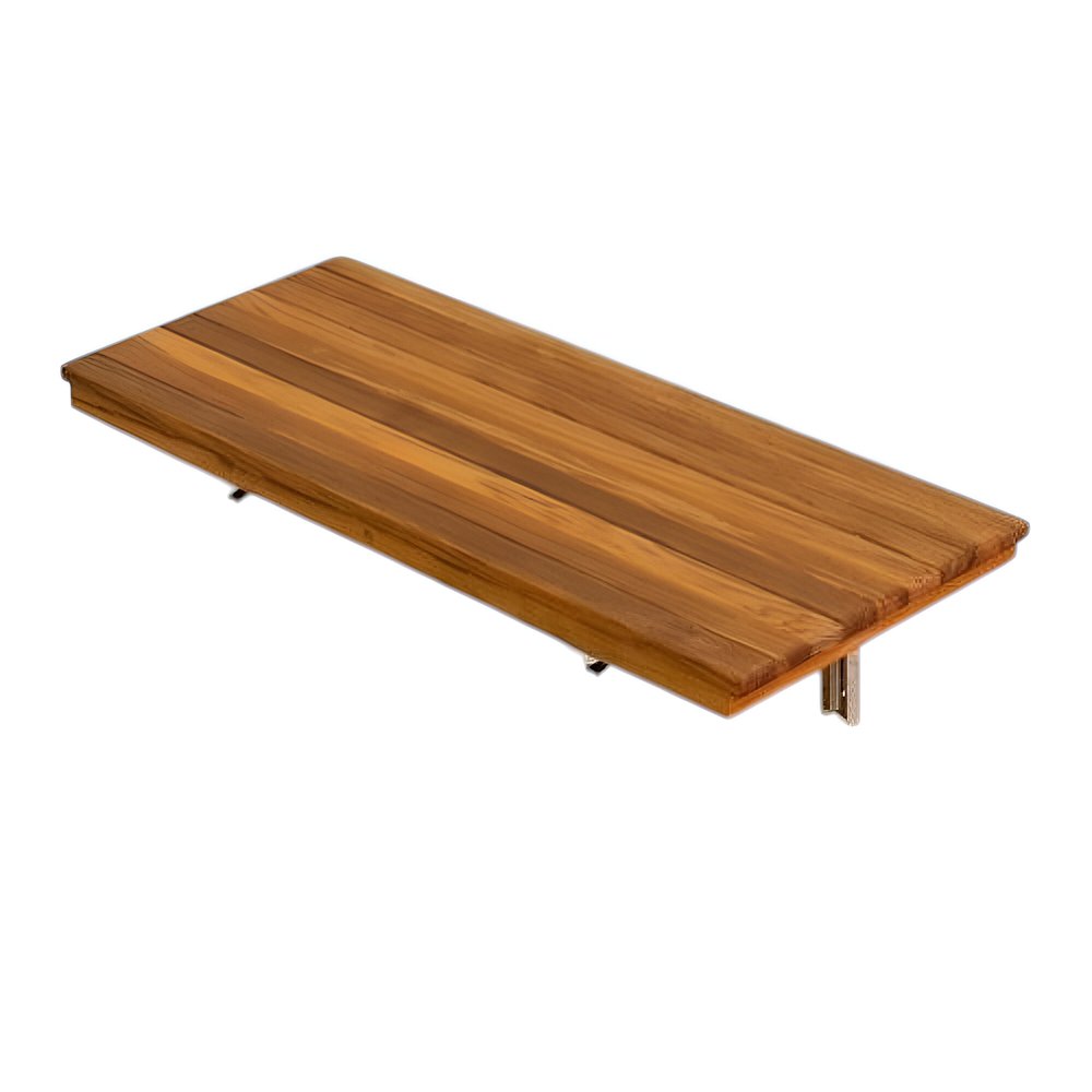 24" Premium Wall Mount Teak Shower Bench. Shower bench isolated on a plain white background, showing a brown teak surface.