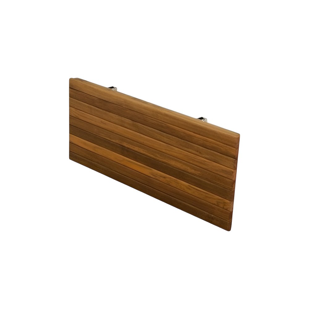 24" Premium Wall Mount Teak Shower Bench. Shower bench isolated on a plain white background, finished in brown teak.
